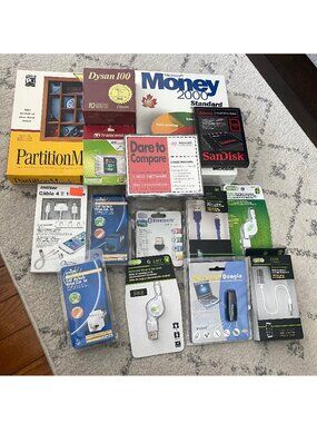 Tech Bundle Lot SSD Bluetooth Cables Vintage Software Floppy Disks